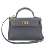 HERMES Kelly 20 Mini Epsom Leather Crossbody Bag Black