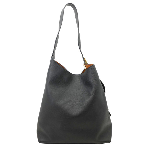 LOUIS VUITTON Low Key MM Grained Calfskin Leather Hobo Bag Black