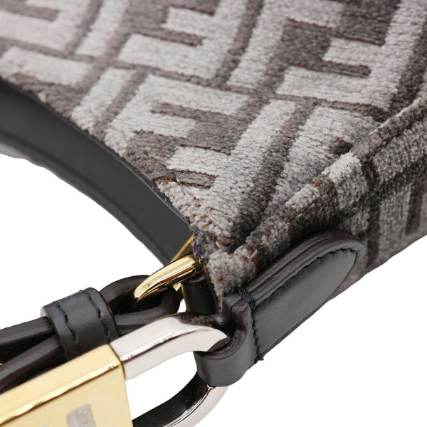 FENDI FF O'Lock Swing Chenille Vitello King Plexiglass Shoulder Bag Grey