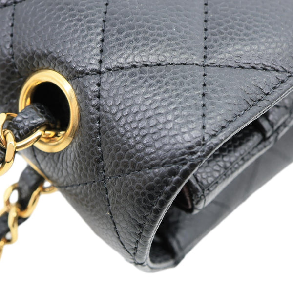 CHANEL Classic Double Flap Medium Quilted Caviar Leather Shoulder Bag Black