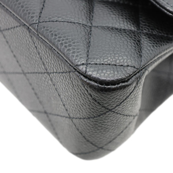 CHANEL Classic Double Flap Medium Quilted Caviar Leather Shoulder Bag Black