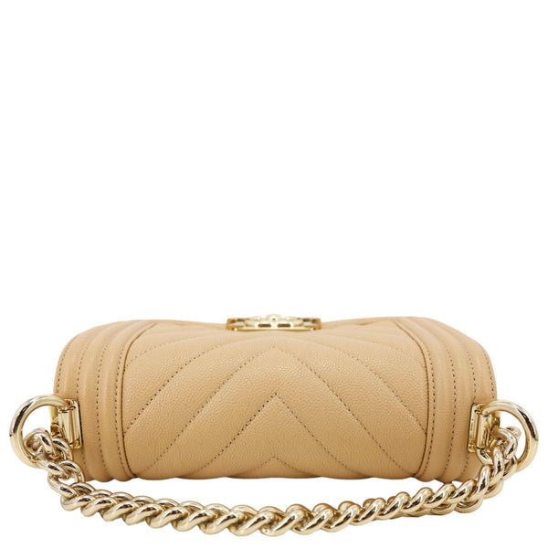 CHANEL Boy Flap Small Chevron Leather Shoulder Bag Beige