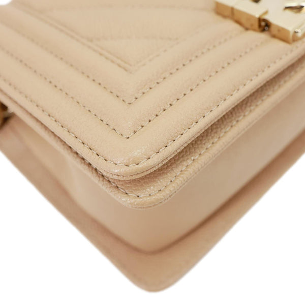 CHANEL Boy Flap Small Chevron Leather Shoulder Bag Beige