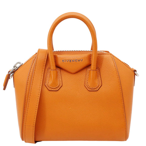 GIVENCHY Antigona Mini Sugar Goatskin Leather Crossbody Bag Orange