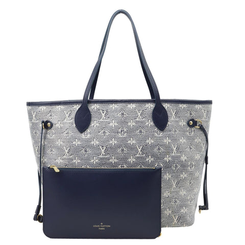 LOUIS VUITTON Neverfull MM Denim Monogram Jacquard  Tote Bag Grey