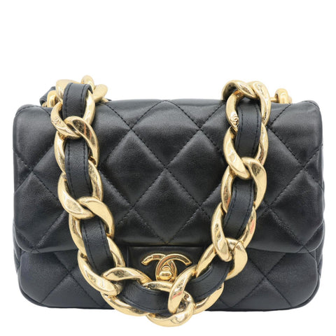 CHANEL CC Funky Town Flap Mini Quilted Lambskin Leather Shoulder Bag Black