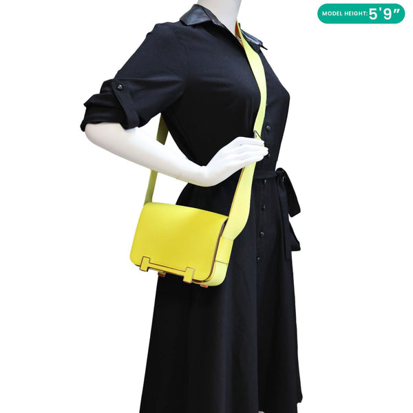 HERMES Mysore Geta Goatskin Leather Shoulder Bag Lime