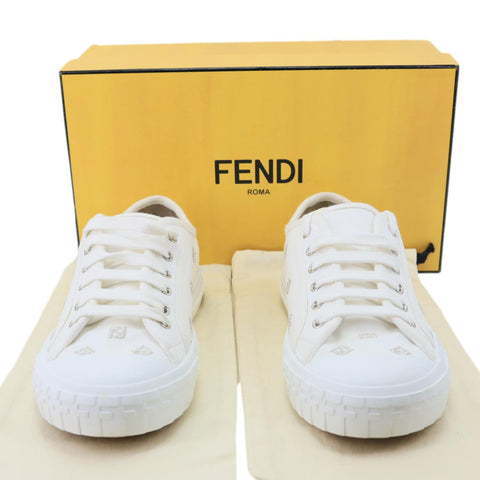 FENDI Domino FF Logo Canvas Sneakers White Size 7