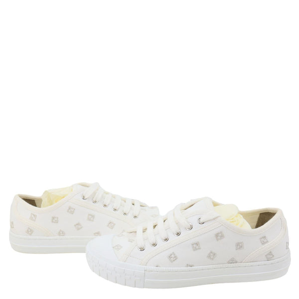 FENDI Domino FF Logo Canvas Sneakers White Size 7
