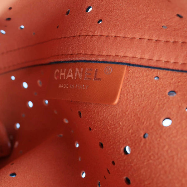 CHANEL CC Drawstring Medium Perforated Caviar Bucket Bag Black