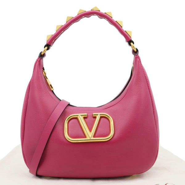 VALENTINO Garavani VLogo Stud Leather Hobo Bag Rose Pink