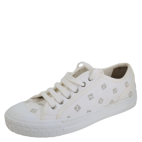 FENDI Domino FF Logo Canvas Sneakers White Size 7