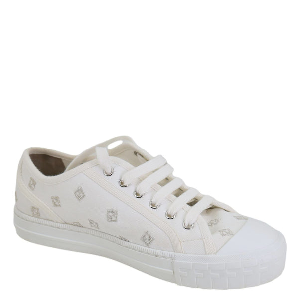 FENDI Domino FF Logo Canvas Sneakers White Size 7