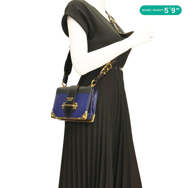 PRADA Cahier City Saffiano Leather Shoulder Bag Blue