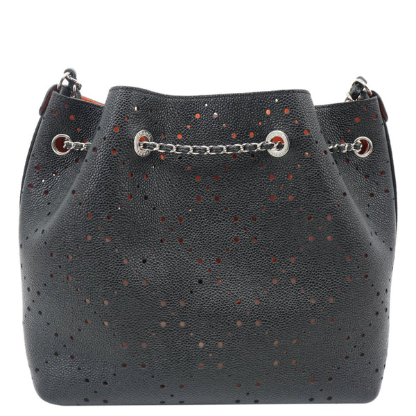 CHANEL CC Drawstring Medium Perforated Caviar Bucket Bag Black