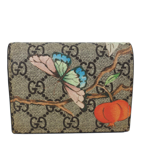 GUCCI Tian Print GG Supreme Canvas Wallet Beige 474570