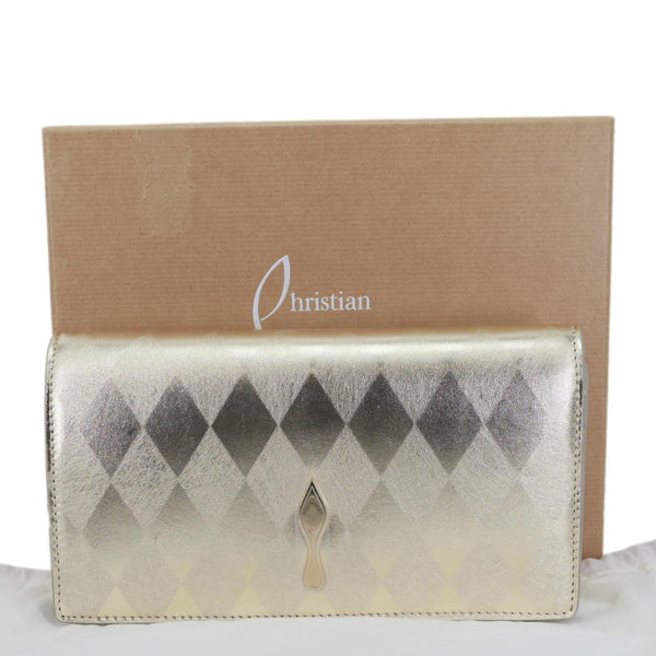 CHRISTIAN LOUBOUTIN Bettina Diamond Laminated Nappa Leather Chain Clutch Crossbody Bag Golden