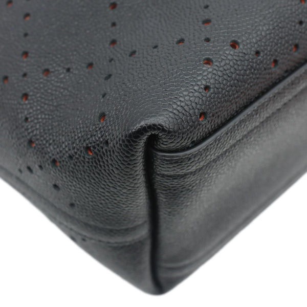 CHANEL CC Drawstring Medium Perforated Caviar Bucket Bag Black