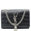 YVES SAINT LAURENT Kate Tassel Crocodile Embossed Leather Crossbody Bag Black
