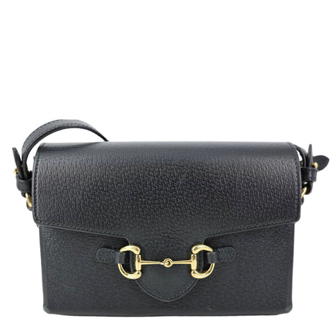 GUCCI Horsebit 1955 Flap Leather Shoulder Bag Black 732314