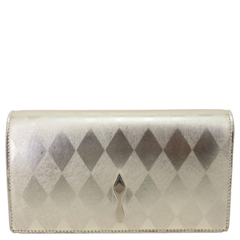 CHRISTIAN LOUBOUTIN Bettina Diamond Laminated Nappa Leather Chain Clutch Crossbody Bag Golden