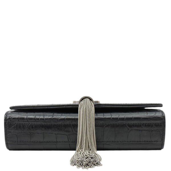 YVES SAINT LAURENT Kate Tassel Crocodile Embossed Leather Crossbody Bag Black