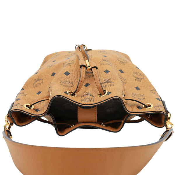 MCM Drawstring Visetos Canvas Bucket Bag Cognac