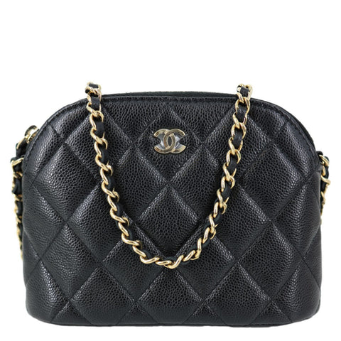 CHANEL Dome Quilted Caviar Leather Zip Clutch With Chain Black