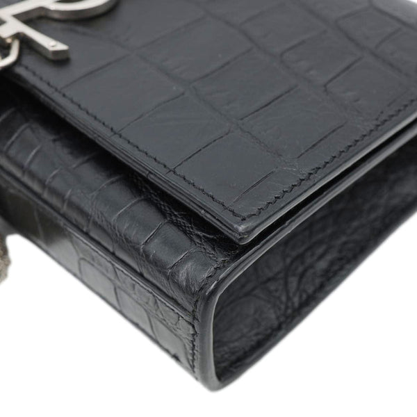 YVES SAINT LAURENT Kate Tassel Crocodile Embossed Leather Crossbody Bag Black