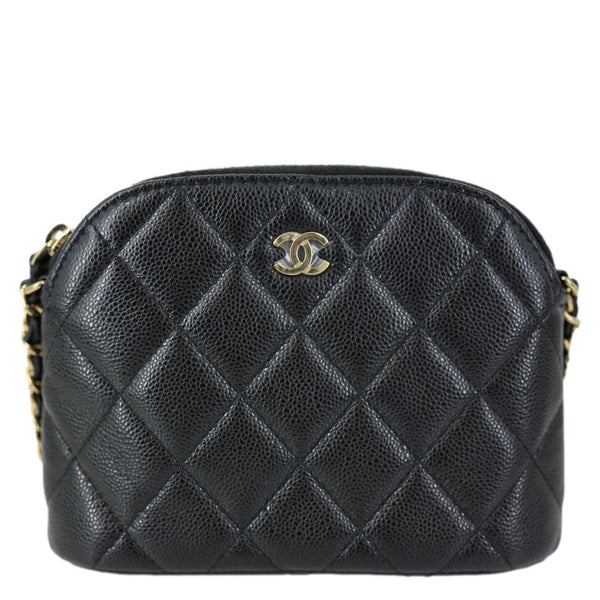 CHANEL Dome Quilted Caviar Leather Zip Clutch With Chain Black