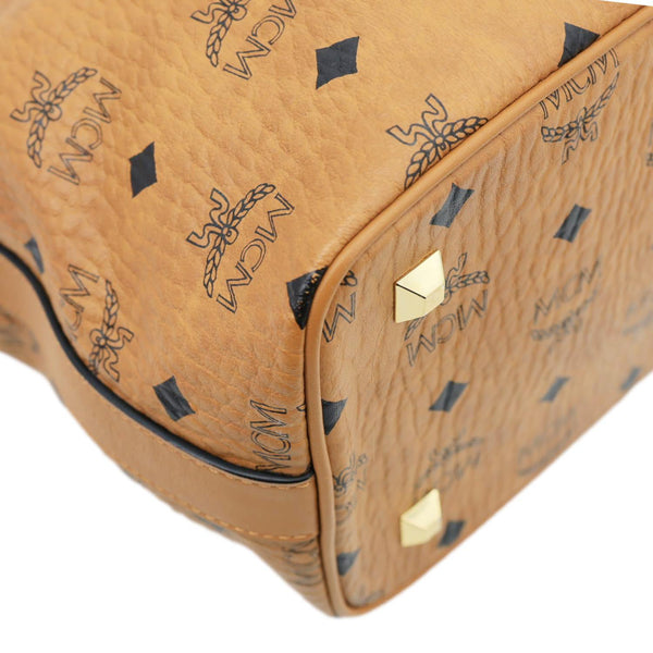 MCM Drawstring Visetos Canvas Bucket Bag Cognac