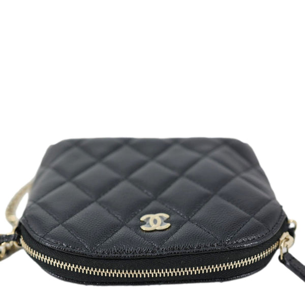 CHANEL Dome Quilted Caviar Leather Zip Clutch With Chain Black