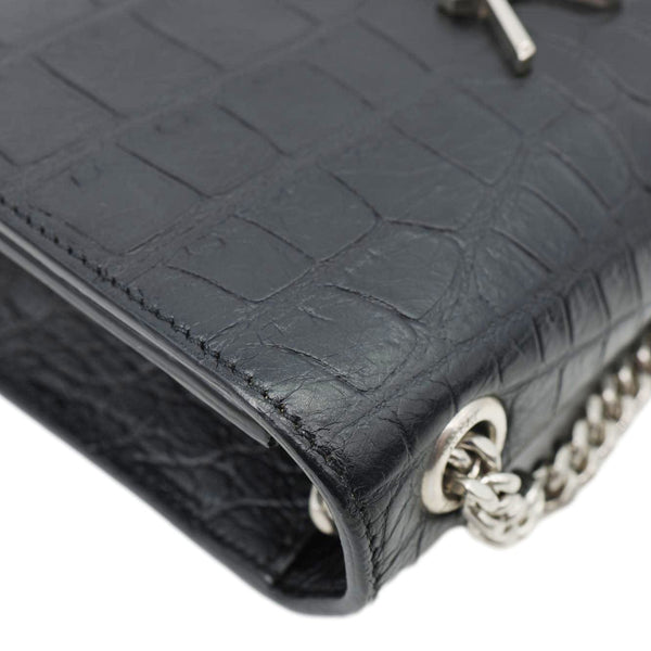 YVES SAINT LAURENT Kate Tassel Crocodile Embossed Leather Crossbody Bag Black