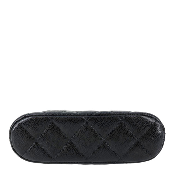 CHANEL Dome Quilted Caviar Leather Zip Clutch With Chain Black