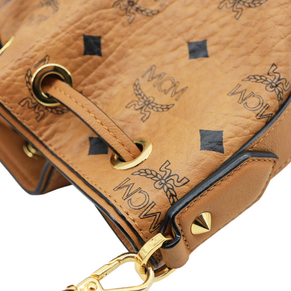 MCM Drawstring Visetos Canvas Bucket Bag Cognac
