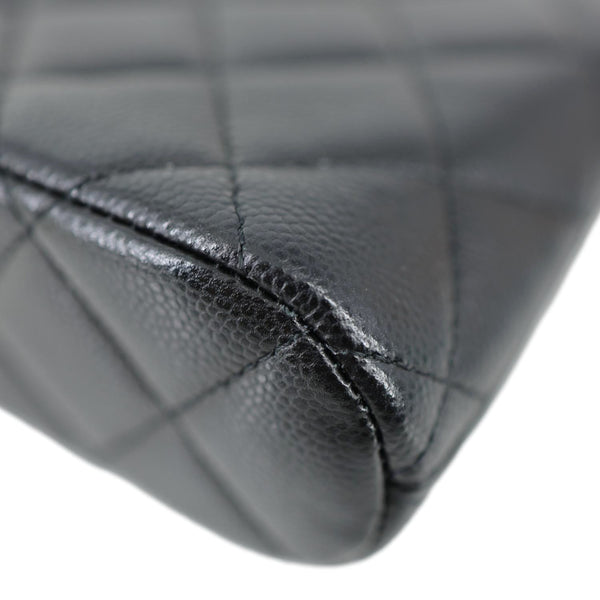 CHANEL Dome Quilted Caviar Leather Zip Clutch With Chain Black
