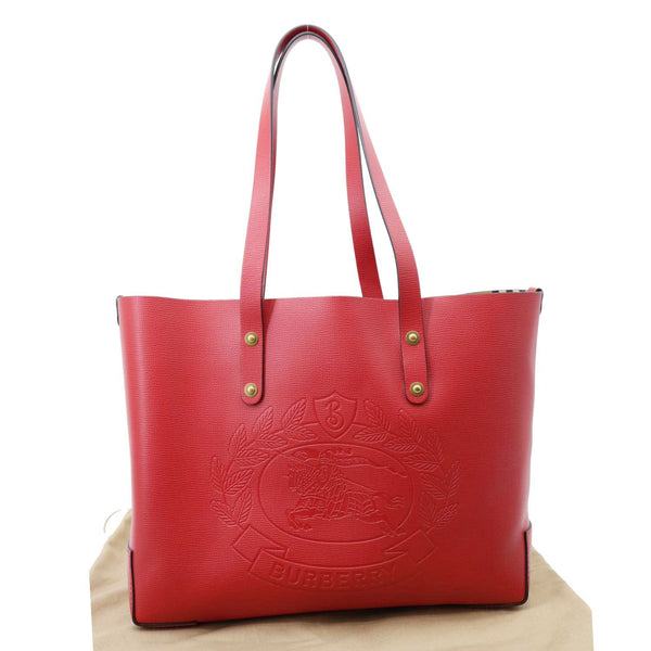 BURBERRY Crest Small Calfskin Leather Tote Bag Red