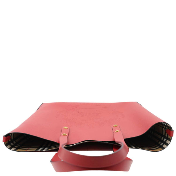 BURBERRY Crest Small Calfskin Leather Tote Bag Red