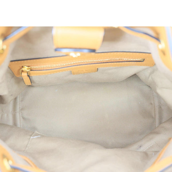 MCM Drawstring Visetos Canvas Bucket Bag Cognac