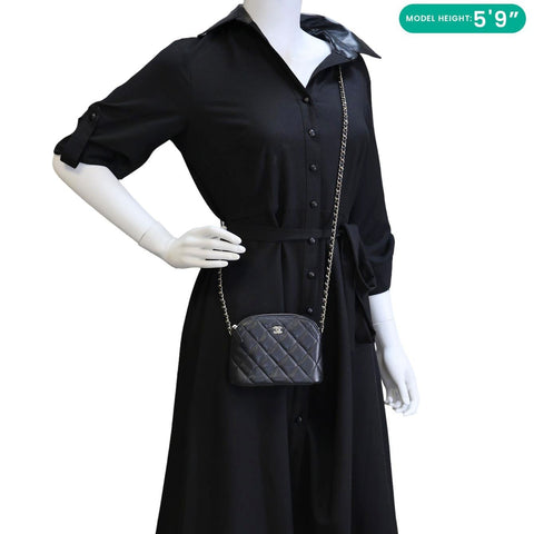 CHANEL Dome Quilted Caviar Leather Zip Clutch With Chain Black