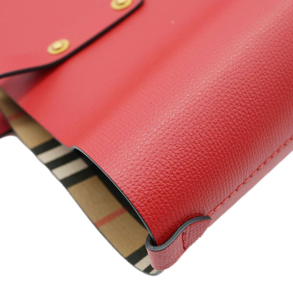 BURBERRY Crest Small Calfskin Leather Tote Bag Red