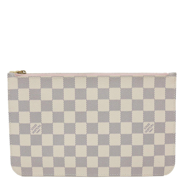 LOUIS VUITTON Neverfull Pochette Damier Azur Wristlet Rose Ballerine