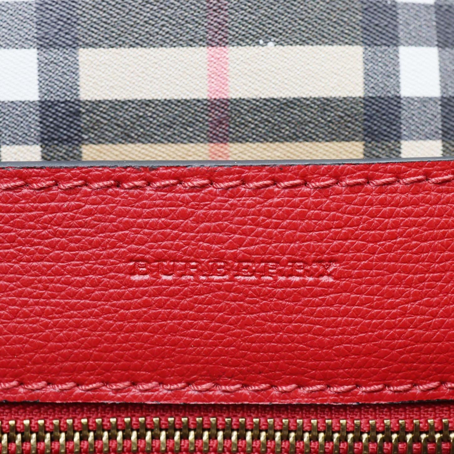 BURBERRY Crest Small Calfskin Leather Tote Bag Red