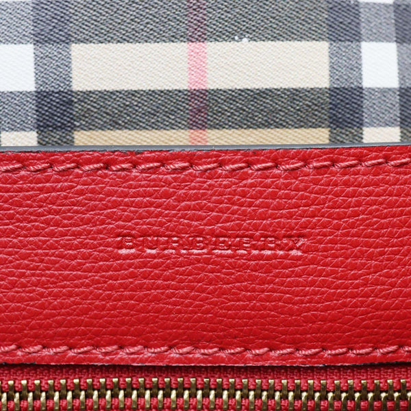 BURBERRY Crest Small Calfskin Leather Tote Bag Red