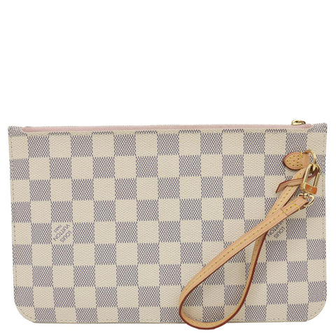 LOUIS VUITTON Neverfull MM Pochette Damier Azur Wristlet Rose Ballerine
