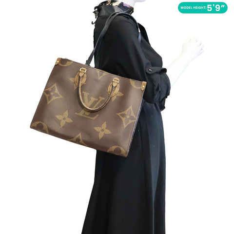 LOUIS VUITTON Onthego MM Reverse Monogram Giant Canvas Tote Bag Brown