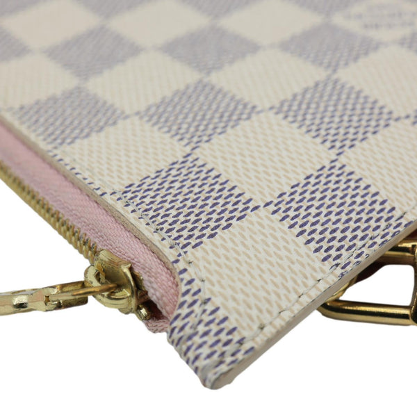 LOUIS VUITTON Neverfull Pochette Damier Azur Wristlet Rose Ballerine