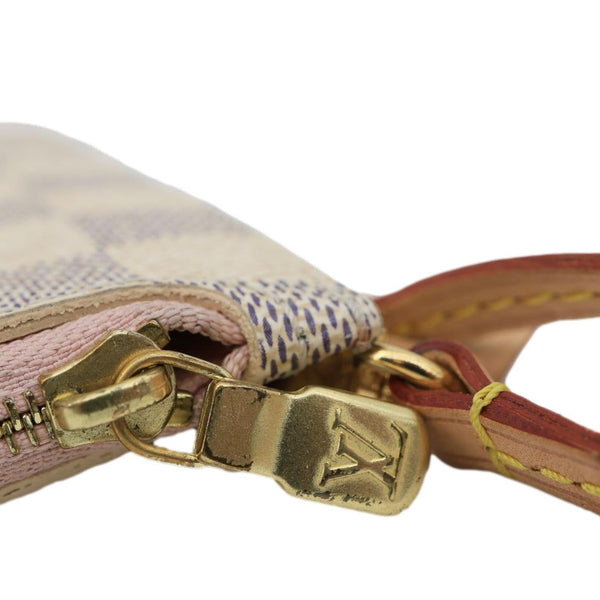 LOUIS VUITTON Neverfull Pochette Damier Azur Wristlet Rose Ballerine