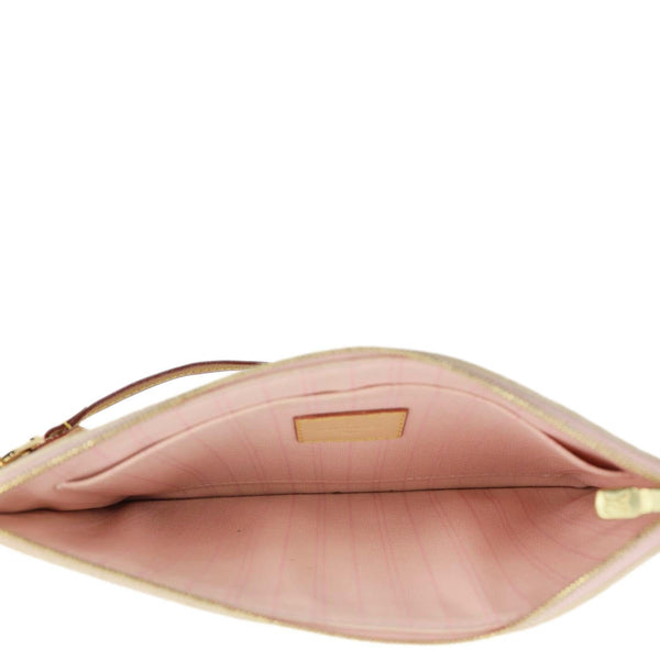 LOUIS VUITTON Neverfull Pochette Damier Azur Wristlet Rose Ballerine