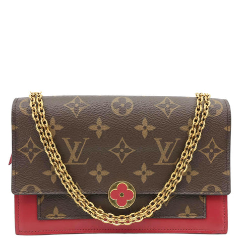 LOUIS VUITTON Flore Monogram Canvas Chain Wallet Fuchsia